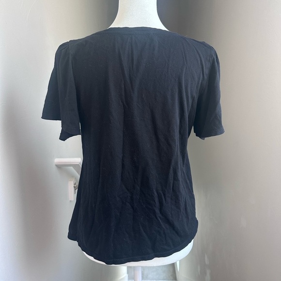 Loft Black Round Neck Flutter Sleeve Cotton Blend Top Small - Picture 2 of 5